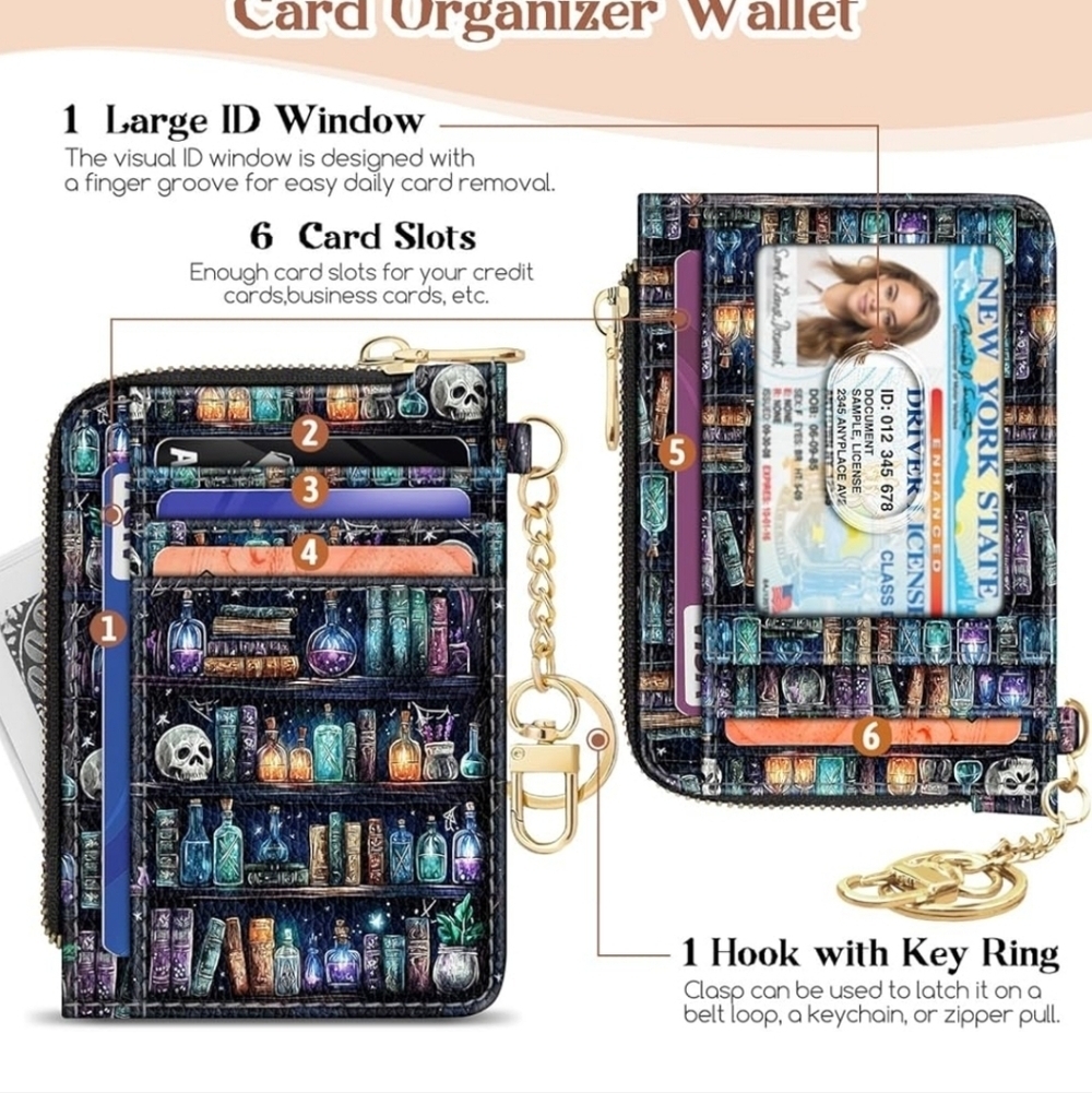 Colorful Card Organizer Wallet with Key Ring